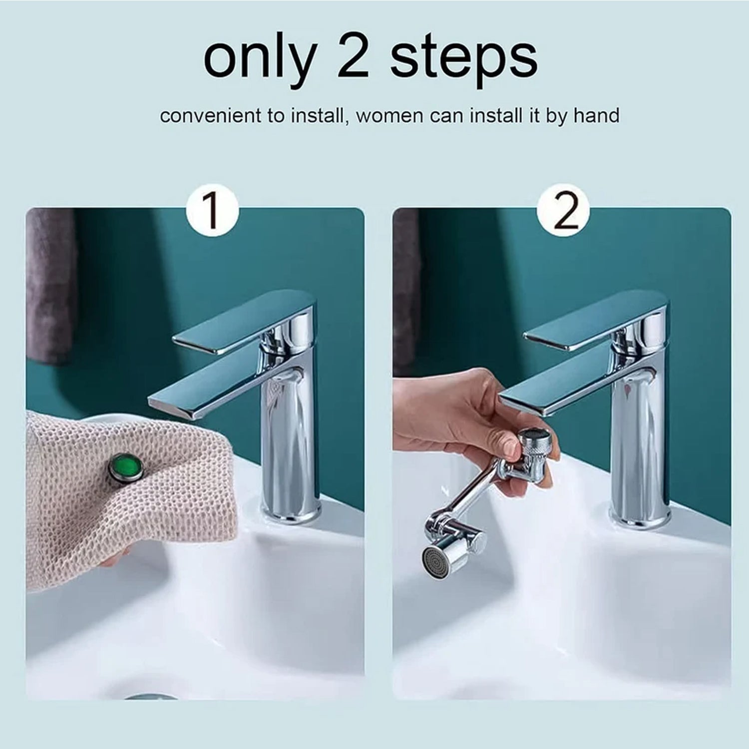 Faucet attachment with rotatable and splash-proof design in chrome finish