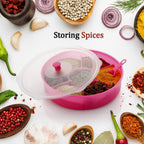 Elegant Dry Fruit & Masala Box with a clear lid, showcasing its practical design.