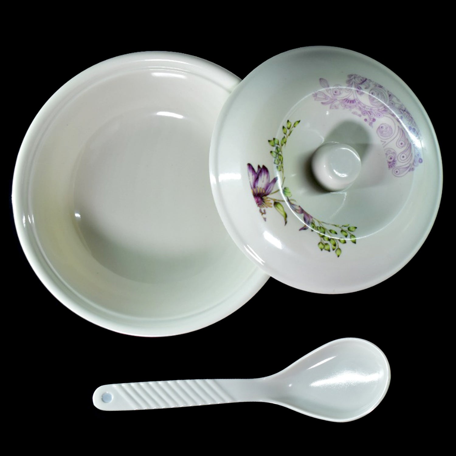 32-piece plastic dinner set showing a complete collection of tableware.