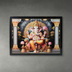 Detailed view of wooden frame surrounding the Lord Ganesha Wall Painting