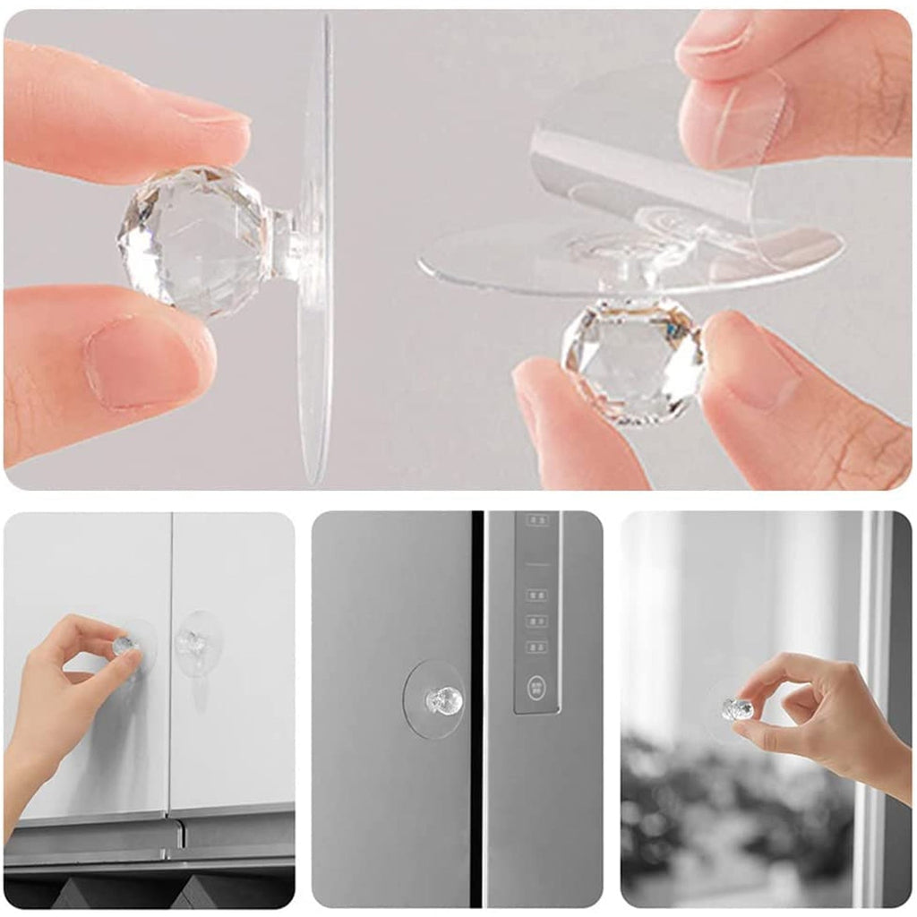 Stylish diamond crystal cabinet knob applied to a piece of dark wooden furniture.