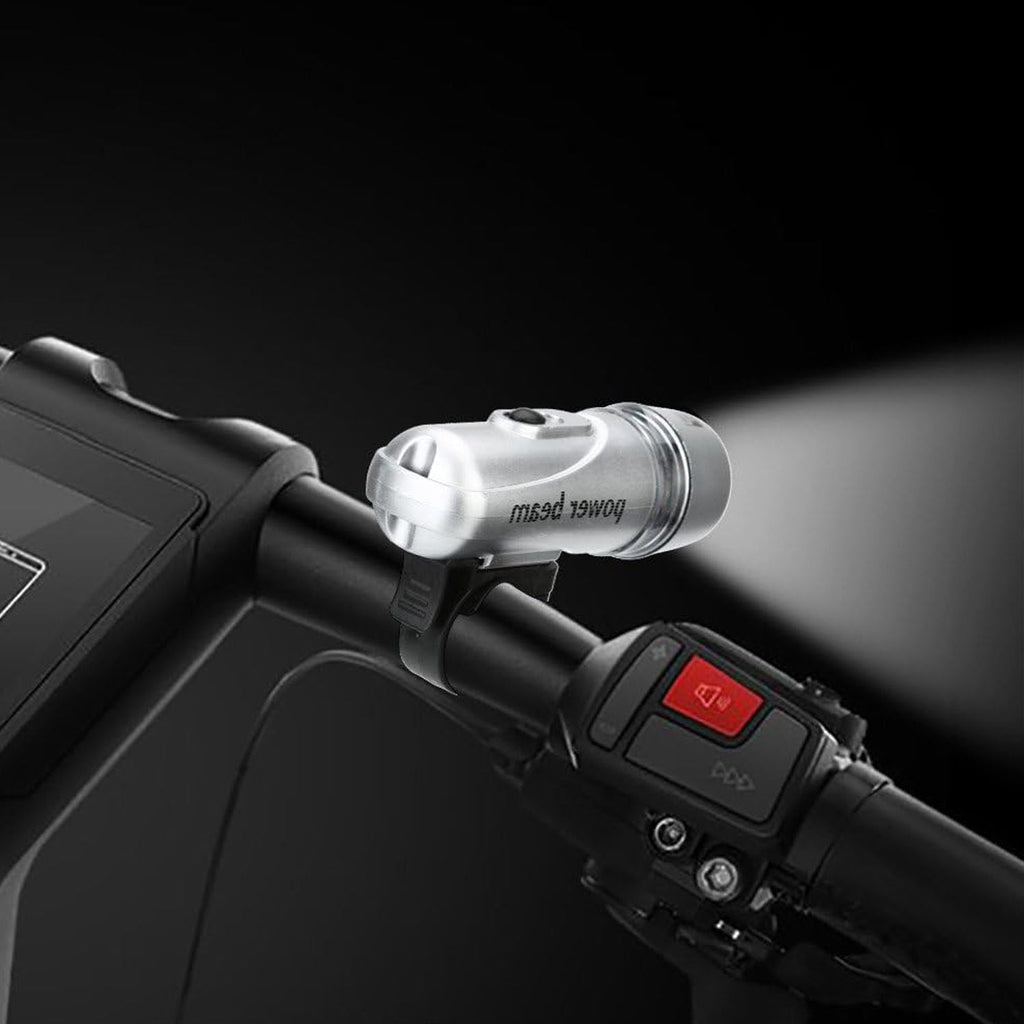 Close-up view of the strong beam from the LED bicycle headlight.