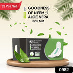 An individual ultra-thin sanitary pad featuring Neem and Aloe Vera extracts.