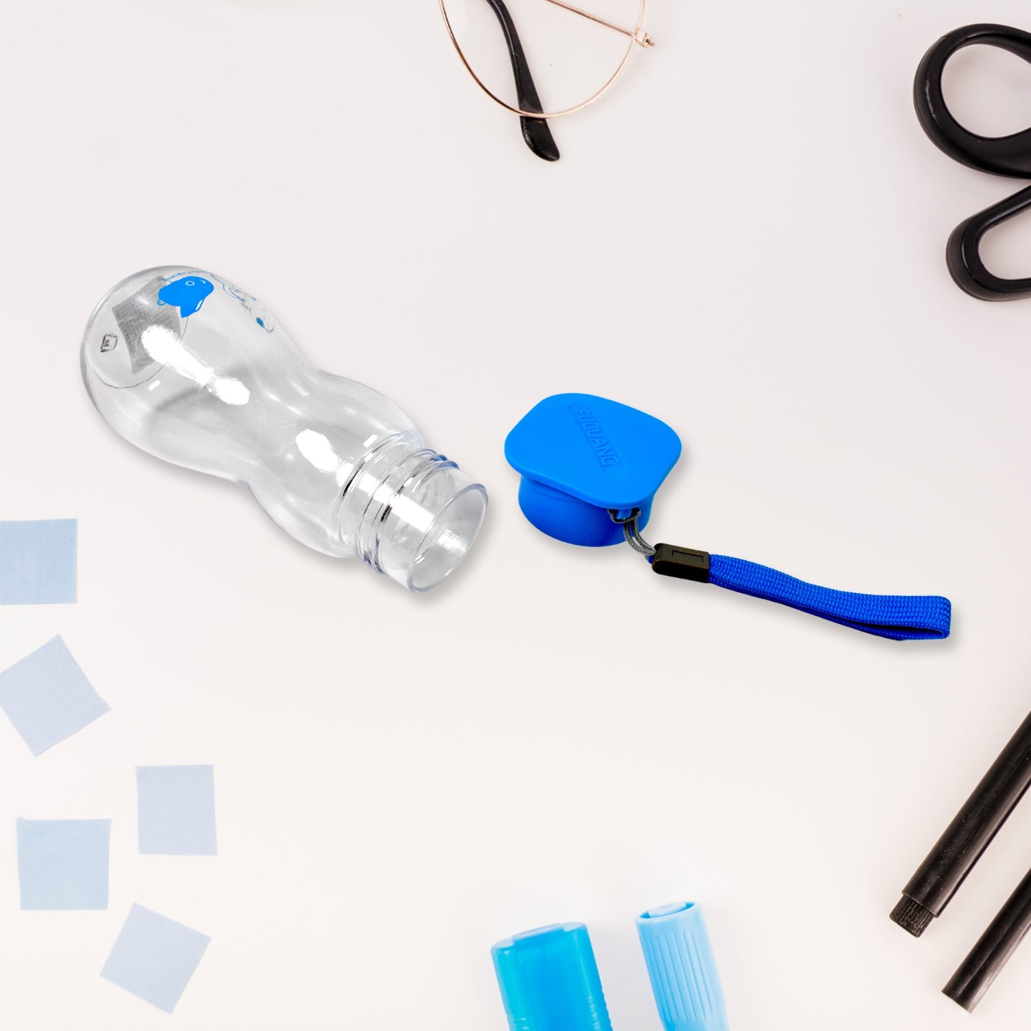 Empty transparent water bottle, showcasing its clean and simple aesthetic.