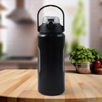Matte finish stainless steel water bottle with foldable carry handle