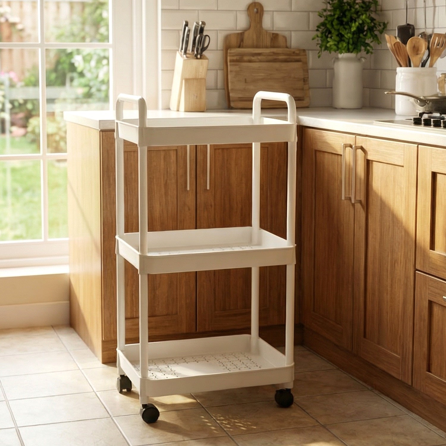 Multi-tier rolling trolley with stable design and smooth wheels