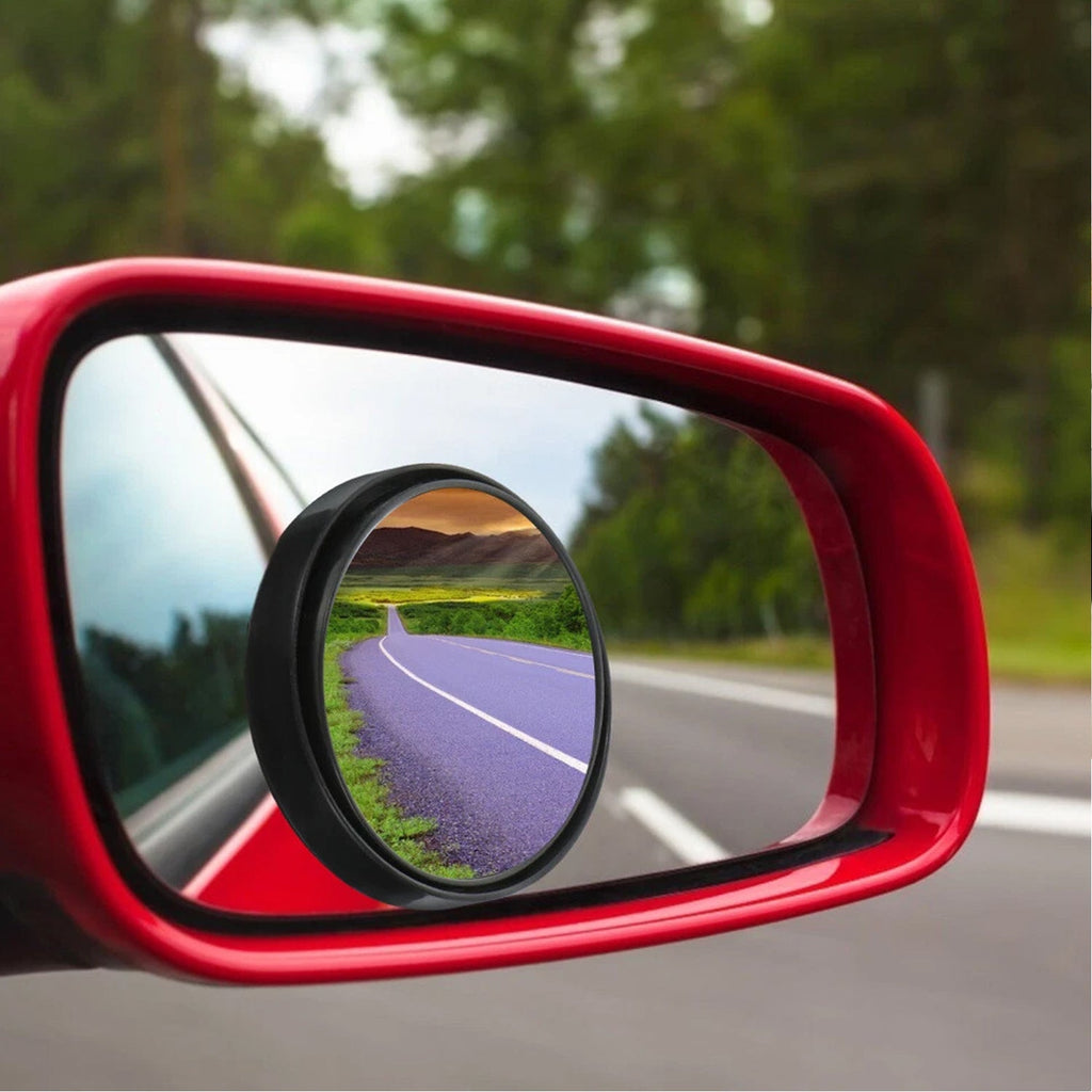 Close-up view of wide-angle car blind spot convex mirror