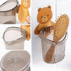Teddy bear toothbrush holder wall stand in kids bathroom