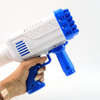 Durable bubble gun toy featuring 32 holes for maximum bubble output.