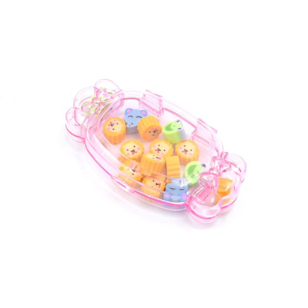 Overhead shot showcasing the diverse designs of the School Eraser Set.