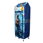 Side view of foldable baby storage cabinet showing extra pockets for magazines