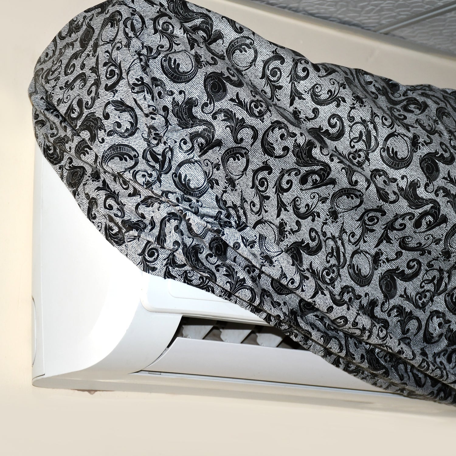 Air conditioner with protective Stretchable AC cover featuring dust and insect shield