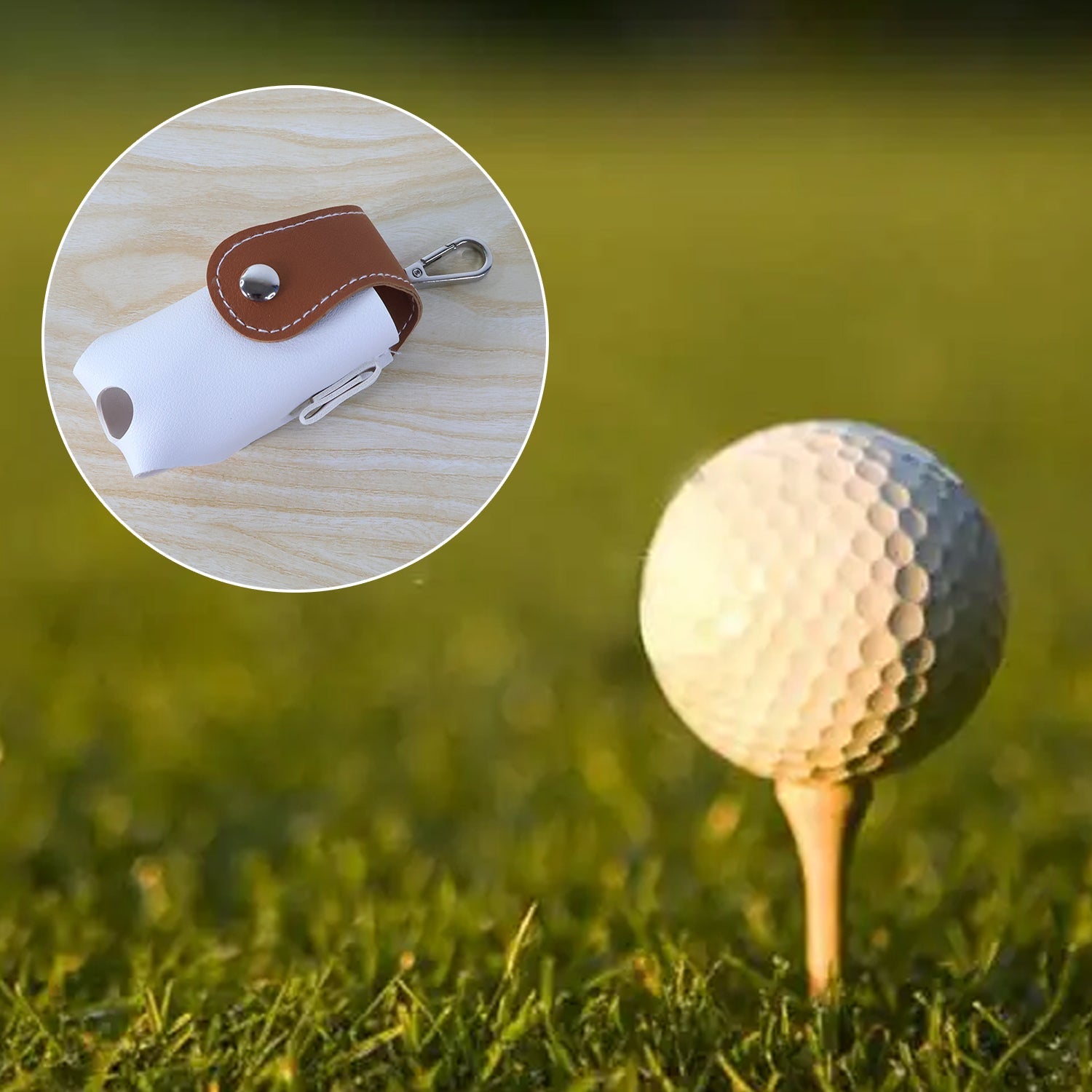 Golf tees holder and mini pouch filled with golf accessories inside