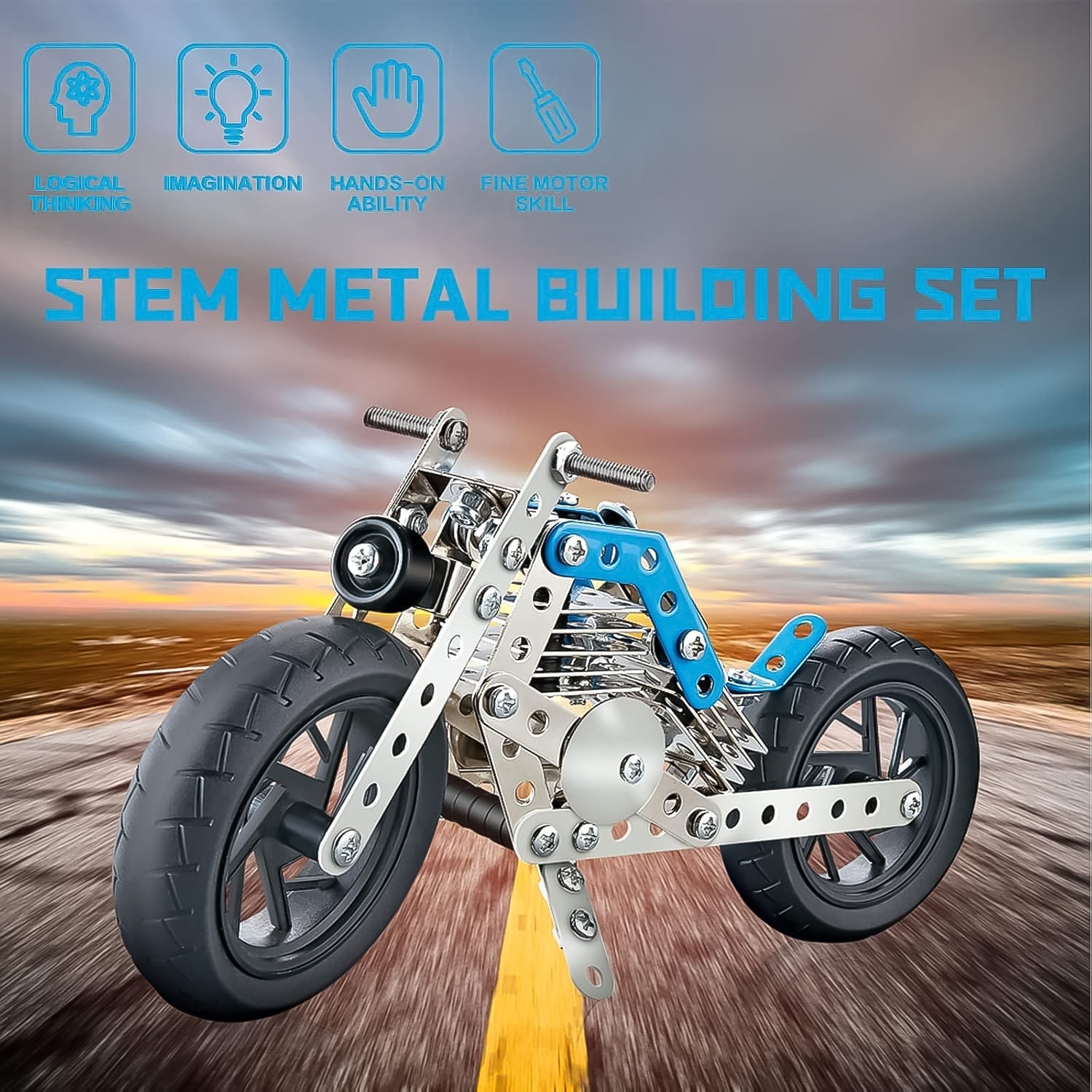 Completed metal cruiser motorcycle model built from the Metal Bike Construction Kit.