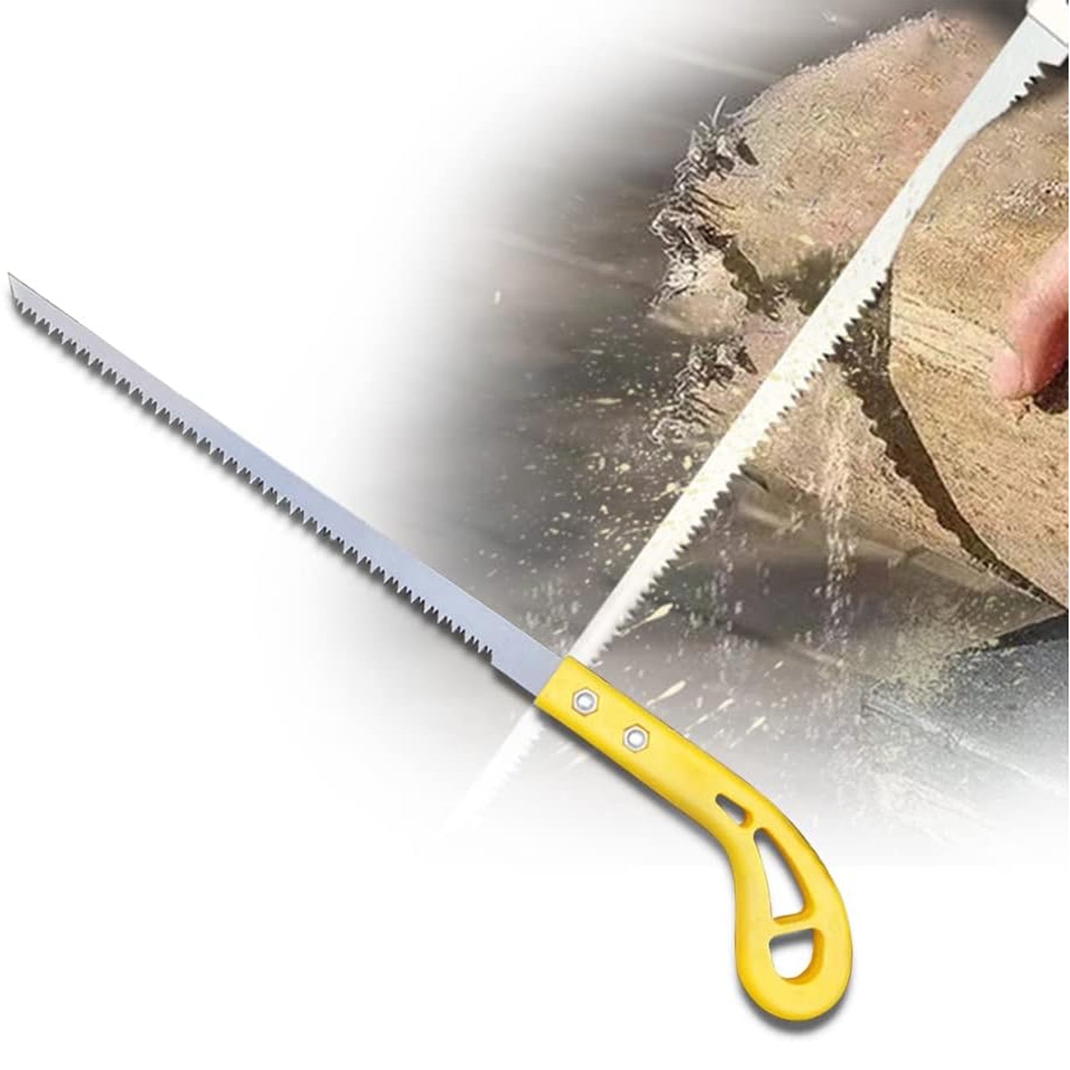 Pruning saw effortlessly cutting through garden branches and shrubs.