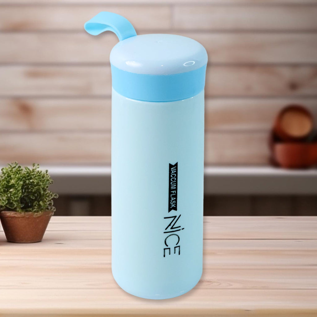 Blue water bottle showing screw lid and durable plastic body