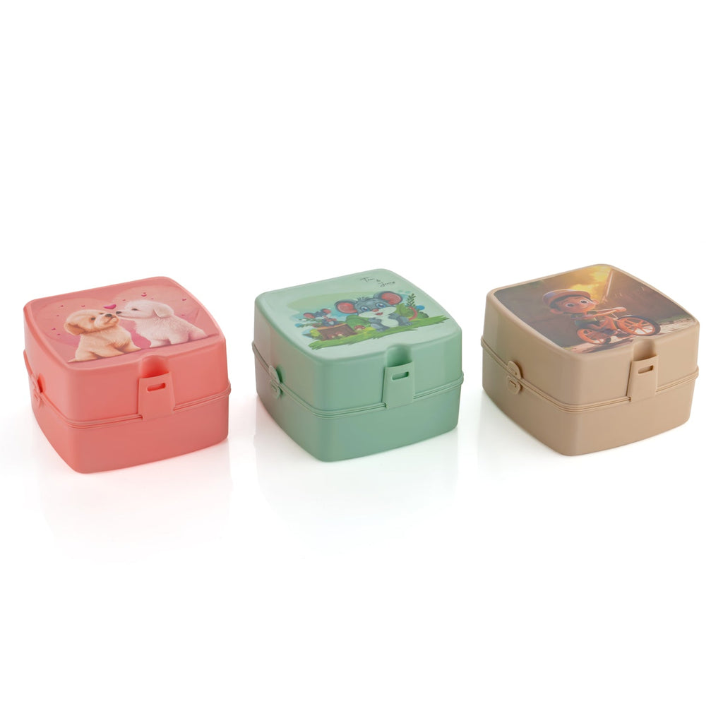 The Double Layer Lunch Box displayed with its top layer removed, showing the separate compartments.