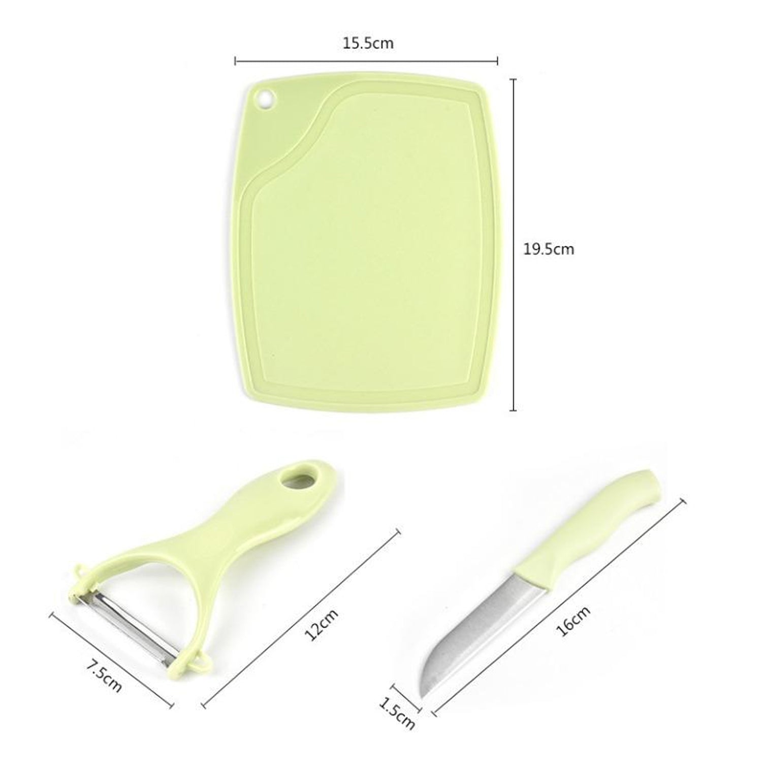 Detail shot of the green peeler's integrated scoop for removing blemishes.