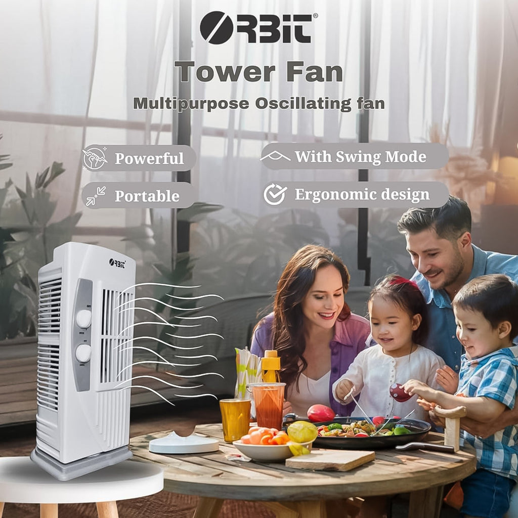 Compact and portable Orbit micro tower fan with sleek design