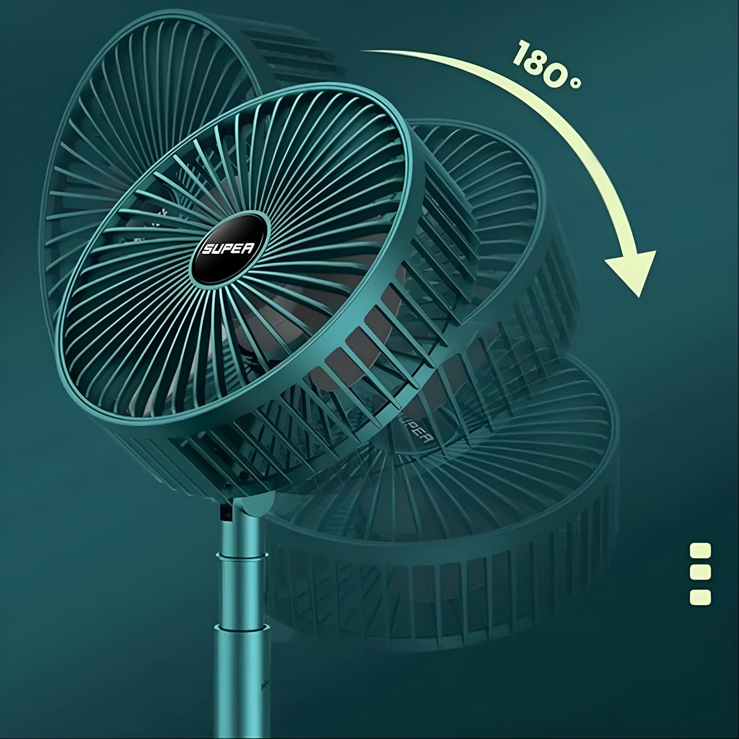 The foldable Portable Desktop Fan with a ruler, illustrating its height adjustment and compact size.