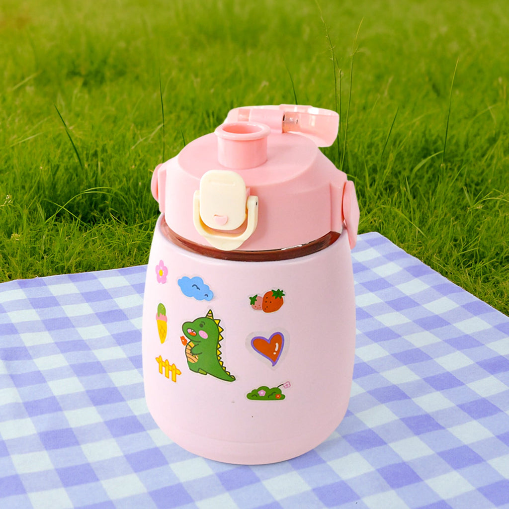 Insulated water bottle standing upright on a surface