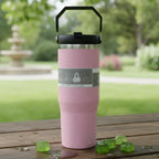 Stainless steel travel tumbler with built-in ergonomic handle