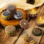 Elegant mandala printed candle holder in metal container