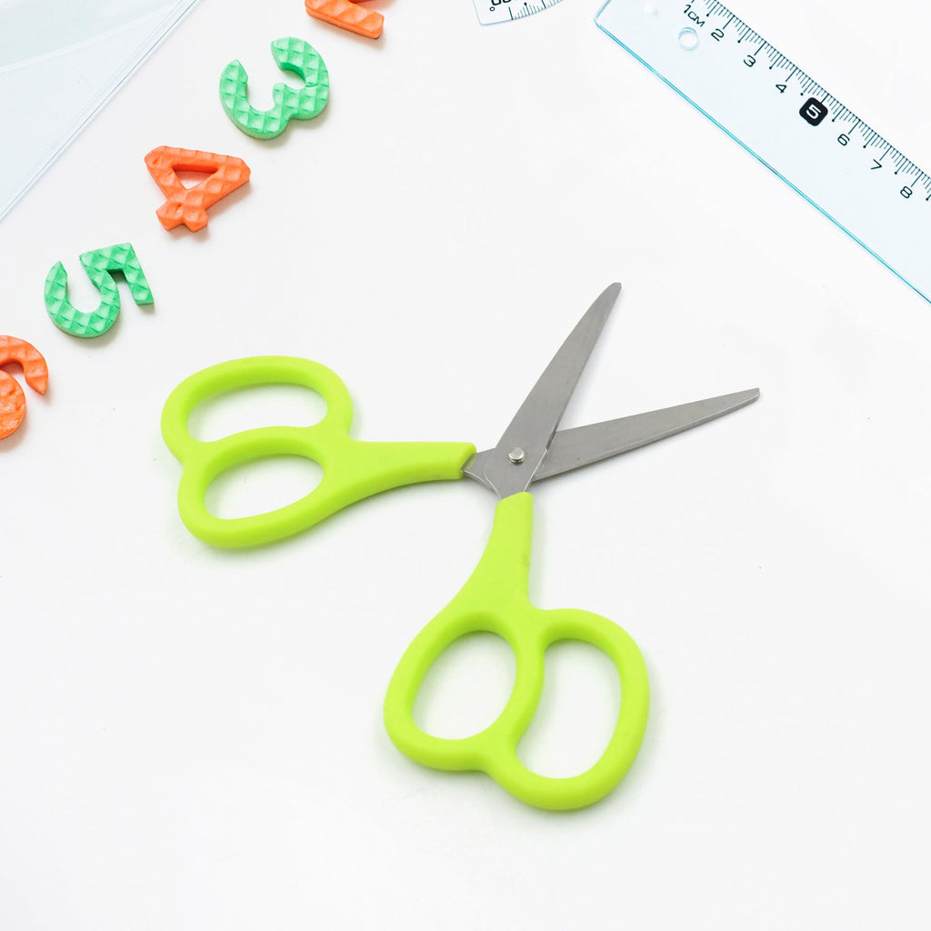 View of the stainless steel double grip scissors for crafting.