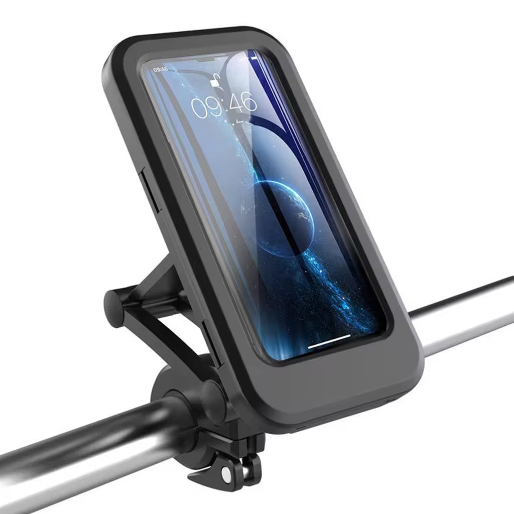 Detail of the secure grip and robust construction of the Indo Glow bike phone mount.