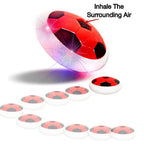 Hover soccer ball glowing with colorful LED lights in action