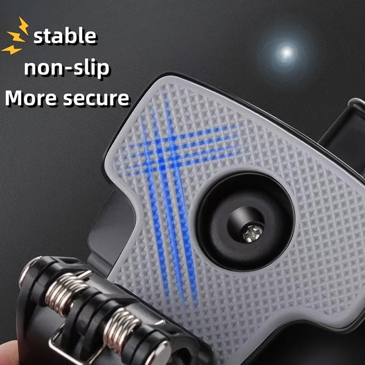 Close-up of mobile phone holder's adjustable clip on desk