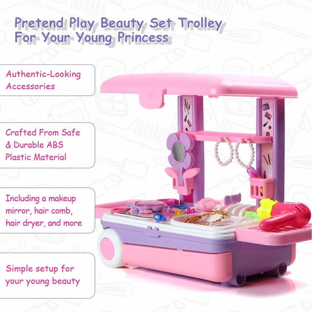 Girl engaging in imaginative play with the 3-in-1 beauty set, exploring hair styling.