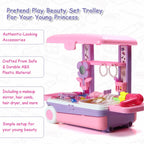 Girl engaging in imaginative play with the 3-in-1 beauty set, exploring hair styling.