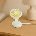 Close-up shot of the quiet blades on the portable USB mini fan.