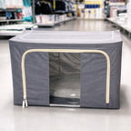 Multiple steel frame storage bags neatly stacked, showcasing efficient space-saving organization.
