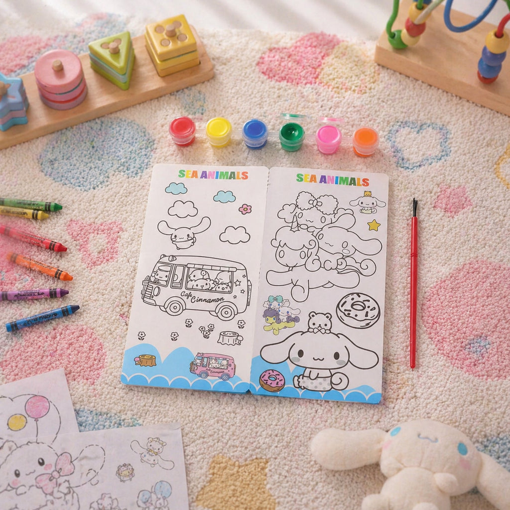 Painting set including cartoon sketchbook for kids' artistic fun