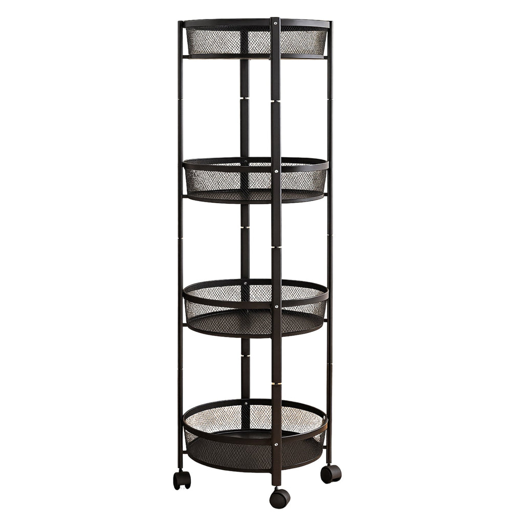 All-purpose 4-tier round mesh storage trolley ideal for kitchen and bathroom