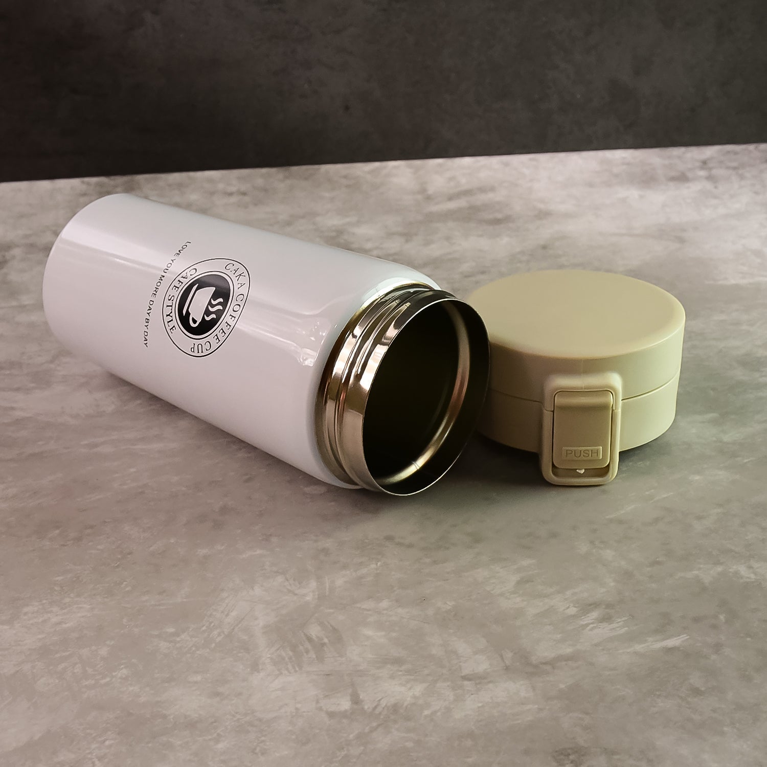 Flip-top lid stainless steel coffee flask suitable for hot and cold beverages