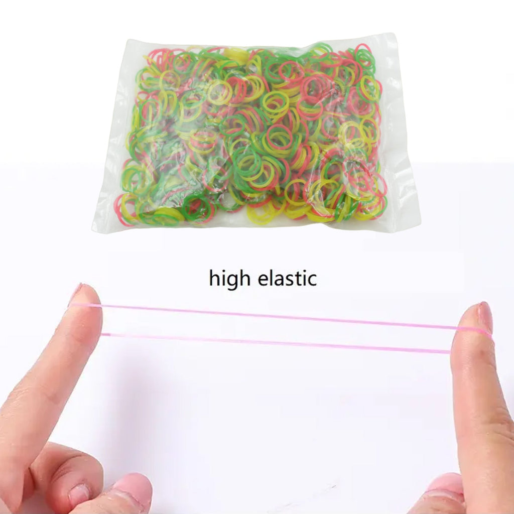 Multicolor rubber bands stretching, demonstrating their versatility for bundling.