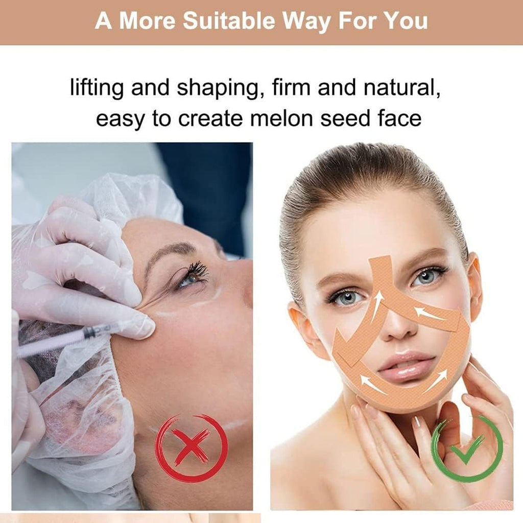 Visible skin tightening on cheek using Face Lifting Tape for a smoother look.