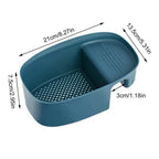 Versatile sink basket and drying rack for washing vegetables and fruits.