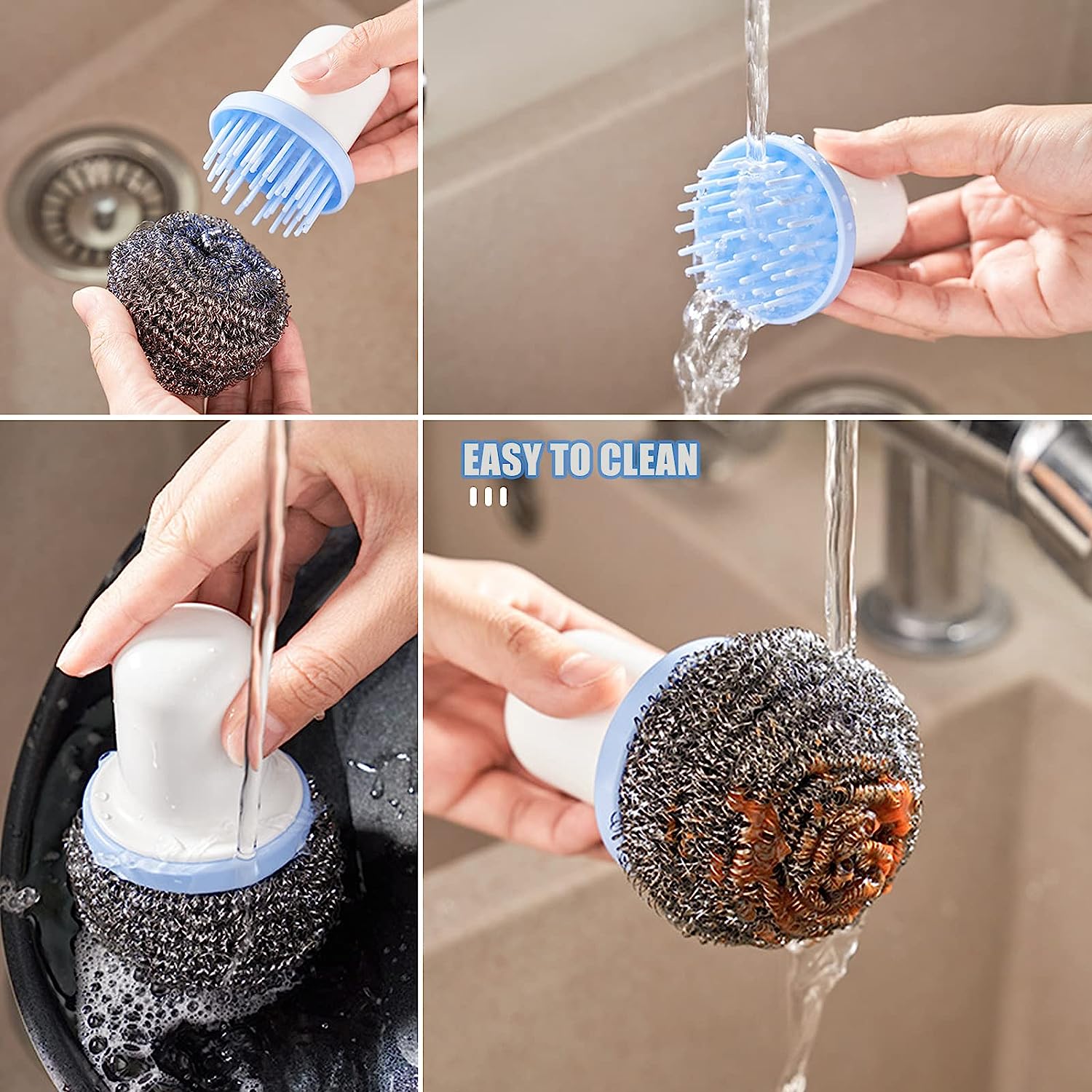 Pro Clean dish cleaning brush actively scrubbing a plate clean.