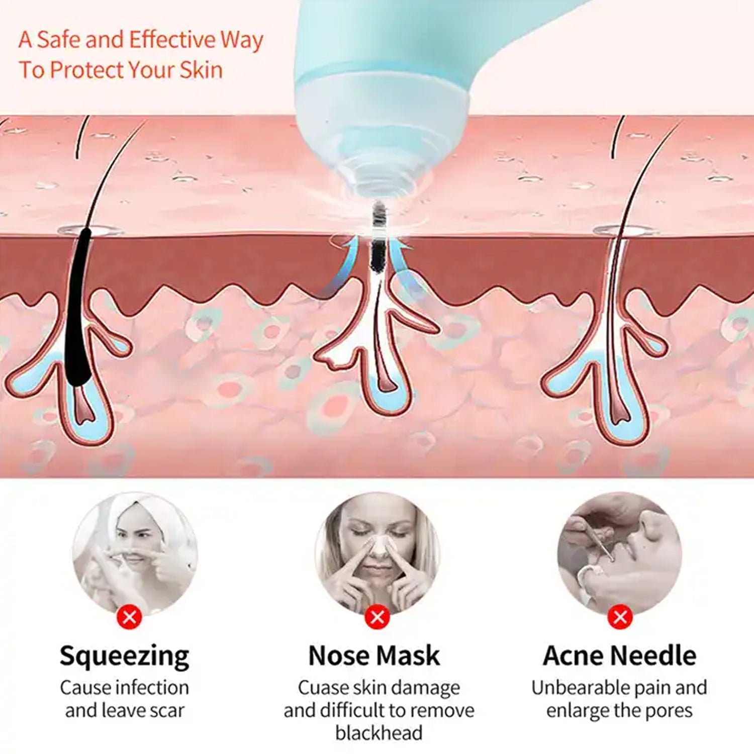 Vacuum Blackhead Remover device held comfortably, showing controls and handle.