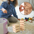 The portable carrying case for the wooden tumbling tower, with all the blocks neatly stored inside.