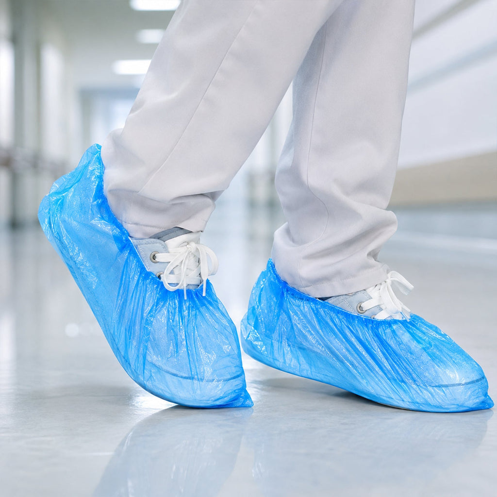 Close-up of elastic edge of disposable shoe cover