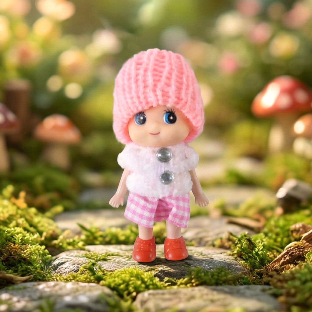 Mini doll keychain with keyring and colorful outfit