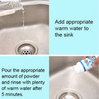 Sink drain cleaner powder used to clear a clogged toilet pipe.