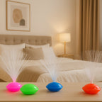 Decorative fiber optic LED night lamps glowing in multiple colors