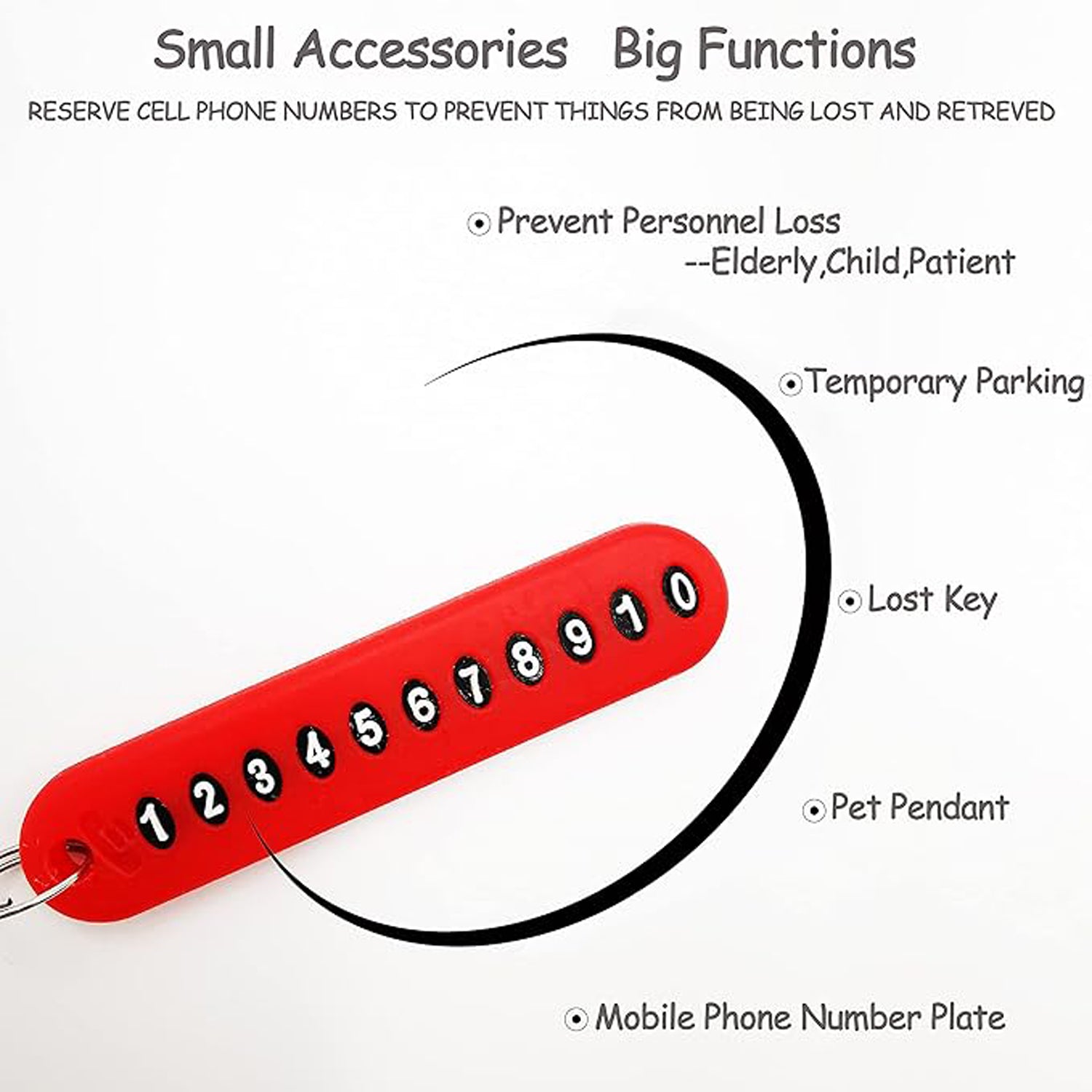 Number plate on keychain clearly showing identification numbers for quick retrieval