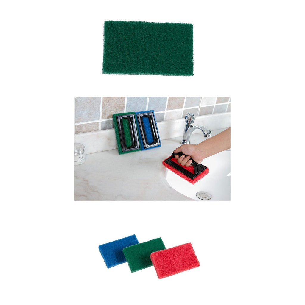 Multi-purpose scrubber brush for both kitchen and bathroom cleaning.